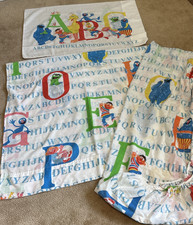 Vintage Sesame Street Alphabet Twin Sheet Set - Fitted, Flat 1 Pillowcase