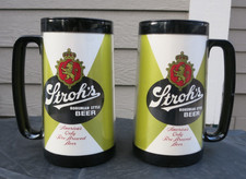 Set of 2 Vintage Stroh's Beer Thermo-Serv Insulated Plastic Mugs Made in USA