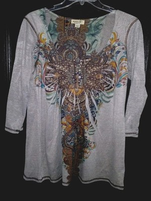 Womens Blouse One World L Multicolor with Nice Design Good Condition 