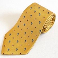 Vintage Gold Silk Novelty Fish Tie Marlin Nautical Preppy Mens Classic 57 inches