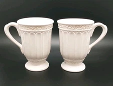 2 Lenox Footed Mugs Butlers Pantry Pedestal Coffee Cup 16oz Scroll Embossed