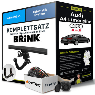 Für AUDI A4 Limousine 8K,B8 Anhängerkupplung abnehmbar +eSatz 13pol uni. 11- AHK