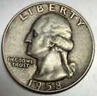 1958 D Washington 90% Silver Quarter Circulated Condition 25c US Coin - 2764