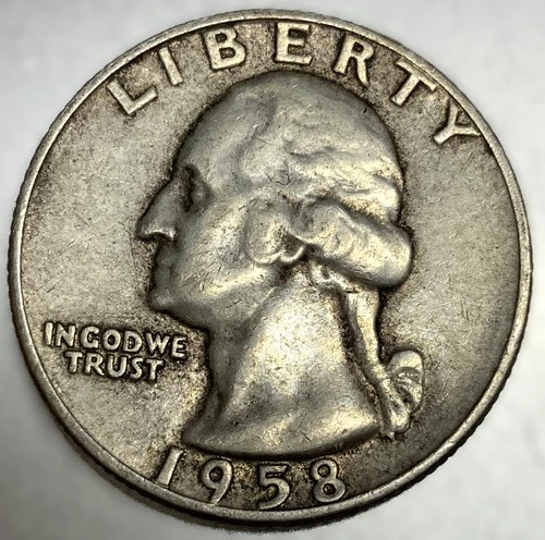 1958 D Washington 90% Silver Quarter Circulated Condition 25c US Coin - 2764
