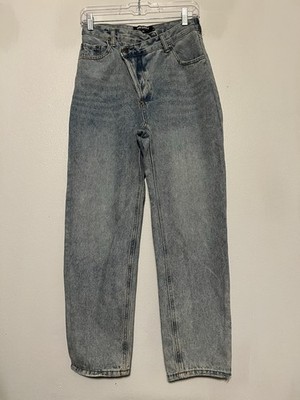 The Kript Jeans 26x27 Asymmetrical Sz Small Blue Woman's Straight Retro Hipster
