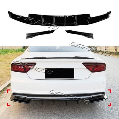 For Audi A7 C7 S-line 2016-2018 Glossy Black ABS Rear Bumper Diffuser Spoiler