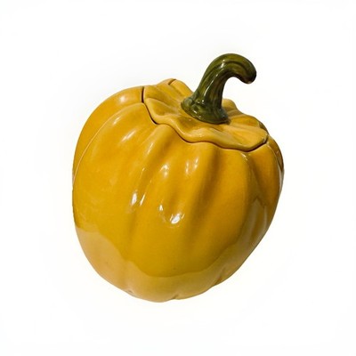 Vintage Ceramic Pumpkin Cookie Jar  Signed Over And Back
