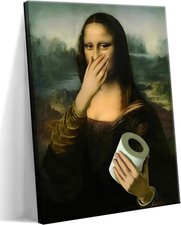 Funny Mona Lisa Canvas Wall Art for Bathroom Decor, Vintage Humor Amusing Toilet