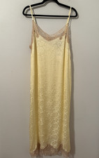 ASOS Satin Jacquard Lace Trimmed Slip Dress NWT Size 14 Butter Yellow Lingerie