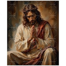 Religious Art Paint by Numbers Kit for Adults - DIY Seated Jesus in Prayer Pa...
