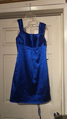 Wear Your Love Blue Satin A-Line Short Dress Square Neck Sleeveless Strappy