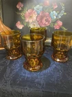 Set of 4 Vintage Anchor Hocking Georgian Amber Honeycomb Glass Tumblers MCM