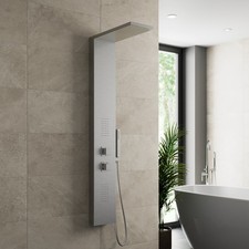Thermostatic Shower Panel Column Tower Body Jets Twin Head Brushed Steel Finish