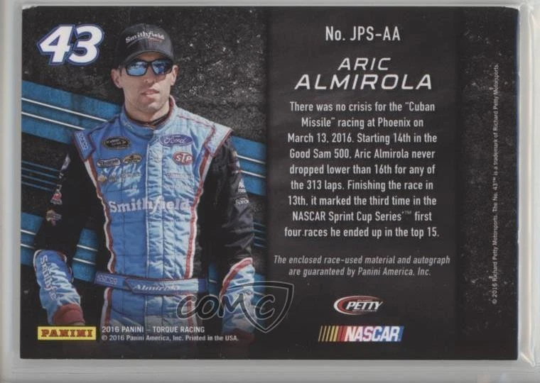 2016 Panini Torque Jumbo Firesuit Signatures /117 Aric Almirola #JPS-AA Auto - Image 2 of 2