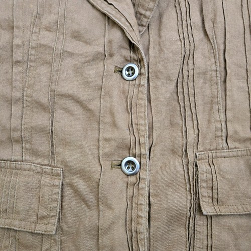 Chico's Women 2 US L/12 Brown 100% Linen Pleated Button Jacket Blazer - Picture 6 of 12