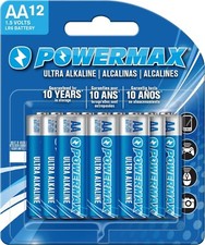 Powermax 12-Count AA Batteries, Ultra Long Lasting Alkaline Battery Blister Pack