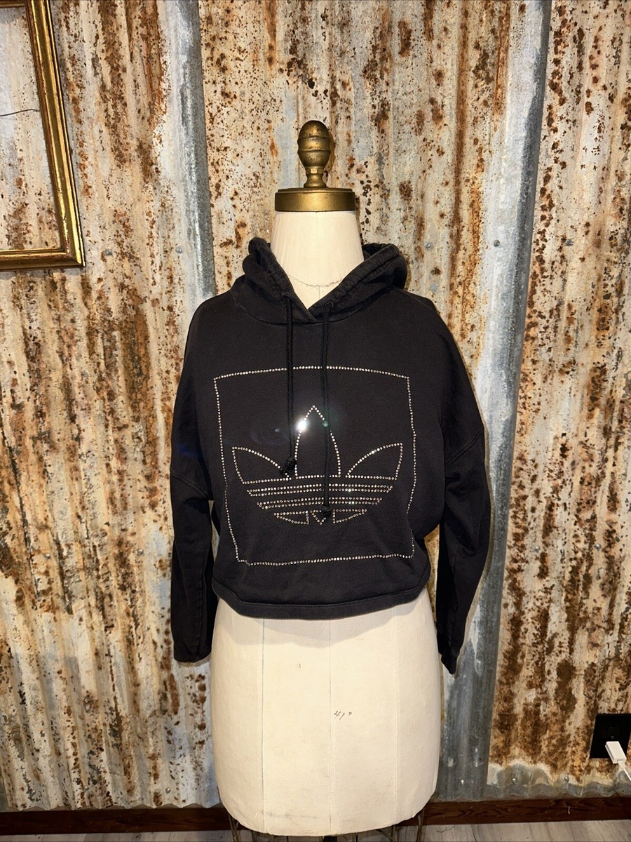 Adidas Box Fit Crop Rhinestone Bling Hoody Sweatshirt Hoodie Black