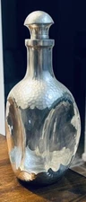 1930's Royal Holland Pewter Daalderop Pinched Glass Liquor Decanter With Stopper