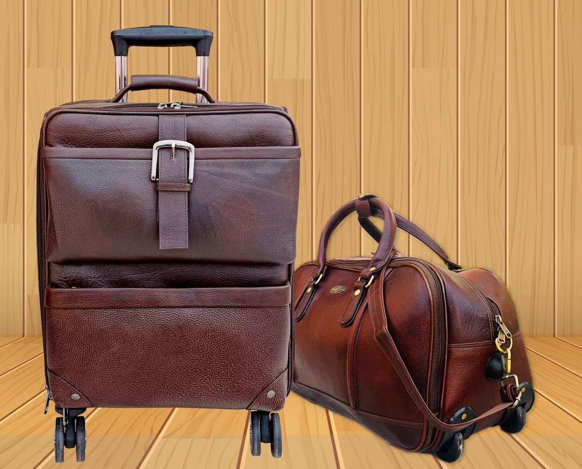 Leather Carry On Luggage with Wheels for Men