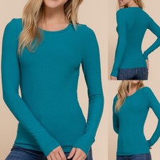 Womens Long Sleeve Crew Neck Soft Ribbed Fitted Top T-Shirt Slim Fit