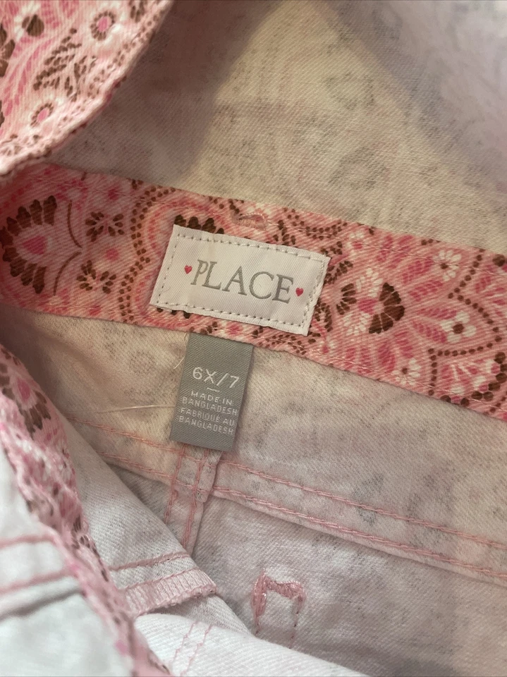 Girls Children’s PlaceFloral  Jean Overalls Size 6-7 NWOT pink - Image 2 of 3