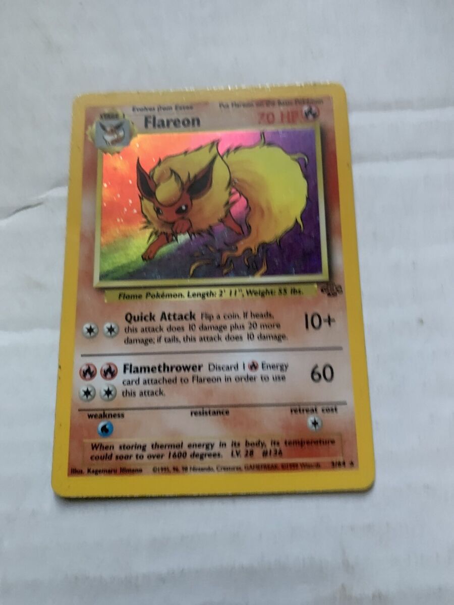 Cartão Pokemon raro holográfico da selva Flareon 3/64 ótima qualidade