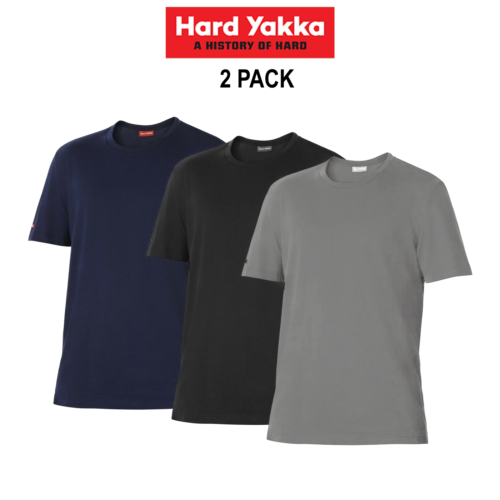 Hard Yakka 2 Pack Shirt Work Crew Neck Short Sleeve Tee T-Shirt Cotton Y11363 - Photo 1/6
