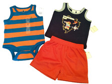 New Lot of 3 Boys Gap Tank Striped Shorts Romper  Treasure Set 3-6 months