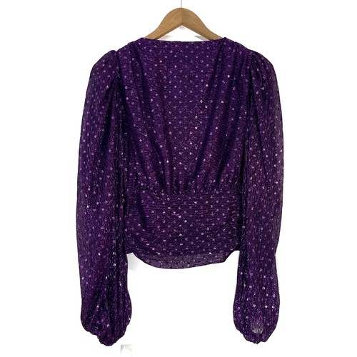 For Love & Lemons Women’s Size XS Purple Metallic Dot La Villette Cropped Blouse - Picture 11 of 12