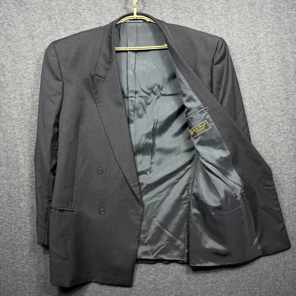 Blazer Ungaro Loro Piana Para Hombres 58L Gris Lana Tasmania 120s Doble Pecho Abrigo Foto 4 de 4