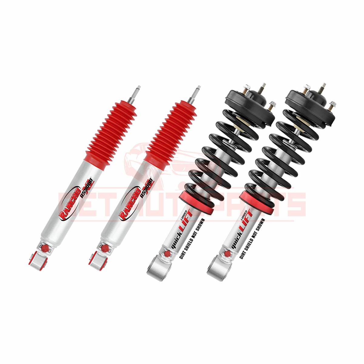 Kit of 4 Rancho Front & Rear Quicklift & RS9000XL Shocks for 05-15
