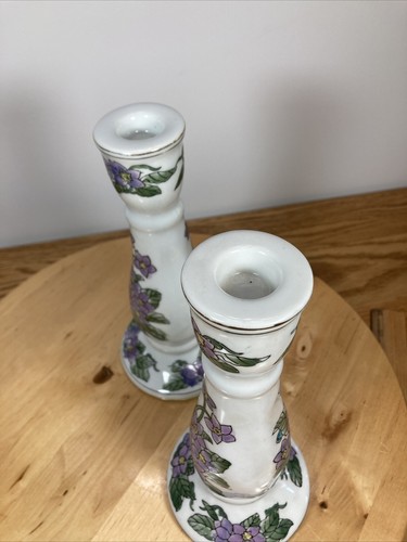 "Candelabros de porcelana vintage flores púrpuras de 9""" - Imagen 6 de 13