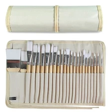 Paint Brushes Set of 24 Pieces Wooden Handles Brushes with Canvas Brush Case,...