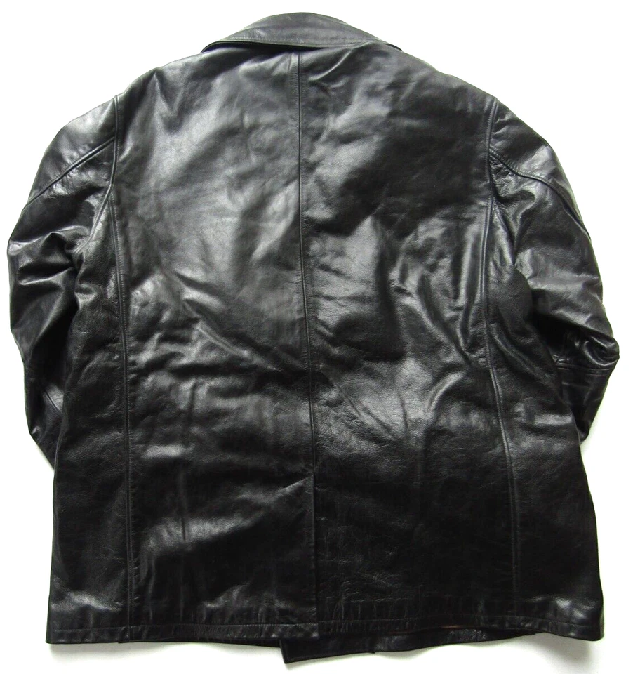 Mulberry Hombre Doble Botonadura Cuero Chaqueta XL Negro LJKTC210 Foto 3 de 4