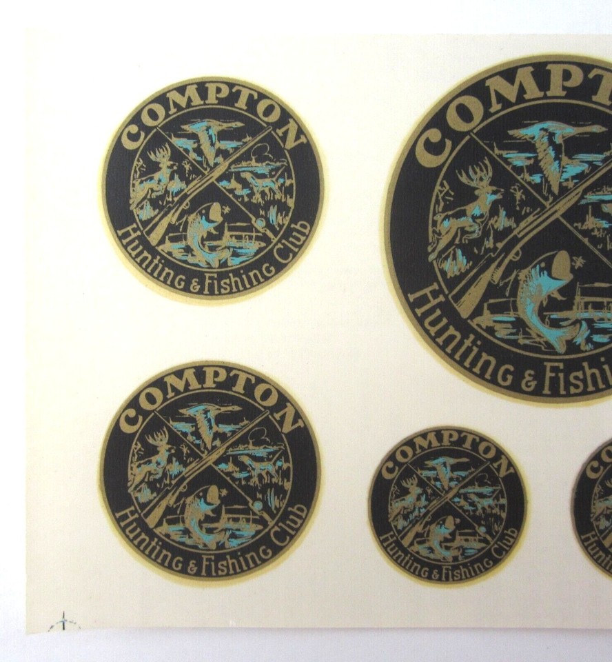 Vintage Compton CA Hunting & Fishing Club Travel Decal Sheet c 195060