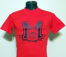 Vintage 80s Ole Miss T Shirt Small Champion NOS Made in USA Mississippi Red Tee
