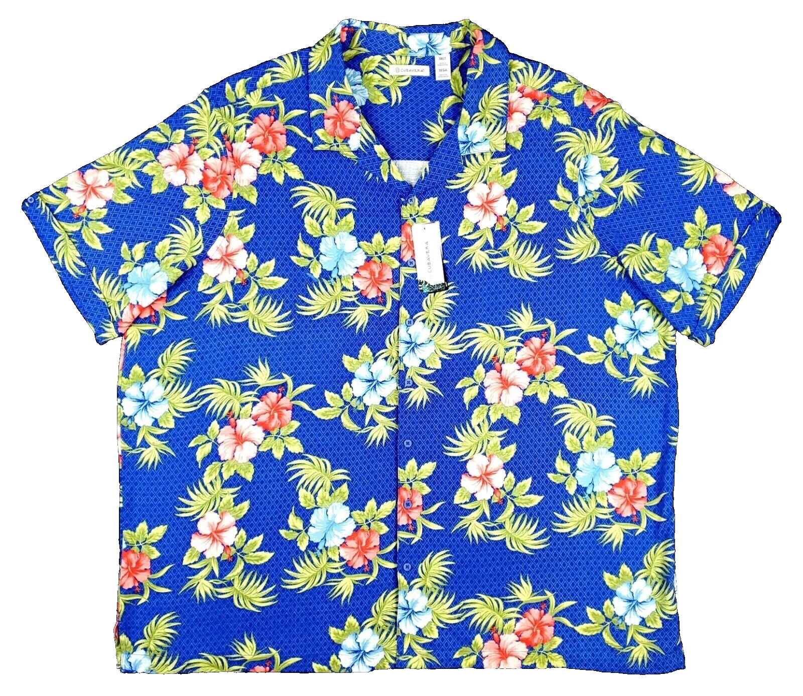 Cubavera Men's Textured Geo Floral Print Camp Shirt, XL