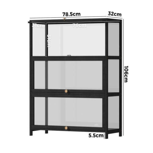 Oikiture Display Cabinet 3 Tiers Clear Door Black - Picture 8 of 8