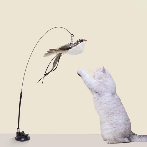 Cat Feather Wand Strong Suction Cup Simulation Bird Interactive Toy Cat Teaser - Picture 10 of 12