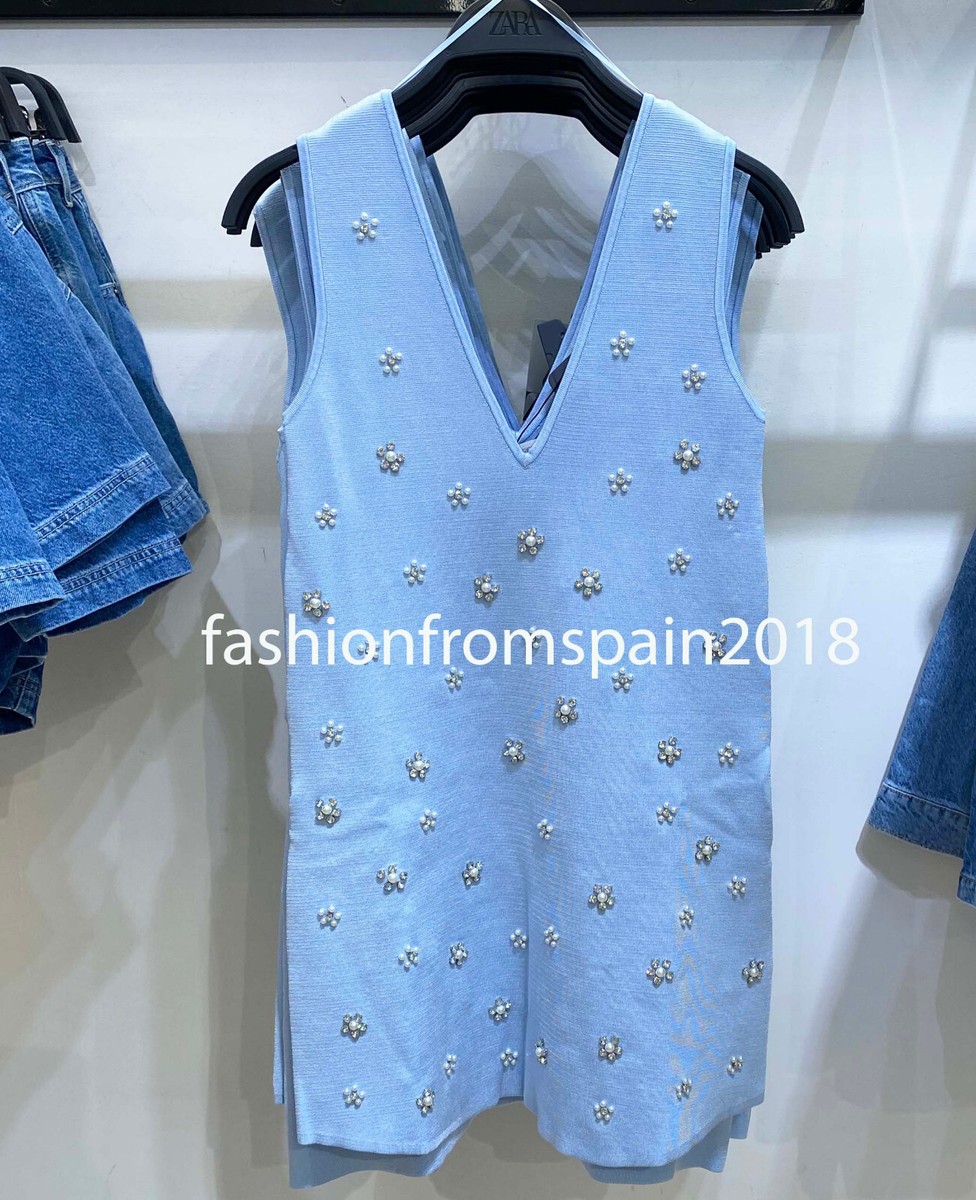 ZARA【NEW】KNIT MINI DRESS ZARA NEW KNIT MINI DRESS WITH RHINESTONE BEADS LT. BLUE 2142