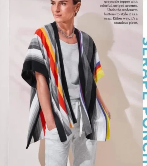 Cabi Womens Serape Poncho, Size M/L Rainbow Stripe Style #5990 Cotton