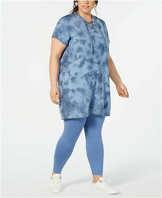 Ideology Plus Size Tie Dyed Lace-Up Tunic, Blue 2X $54.50