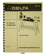 Delta 14" Wood Lathe 46-715 Instructions & Parts List Manual #2040