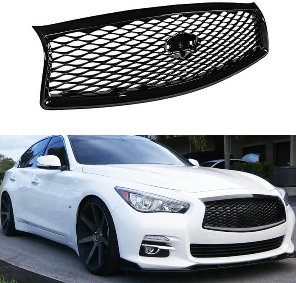 Front Bumper Upper Grille Replacement For Infiniti Q50 2014-2017 JDM Gloss Black