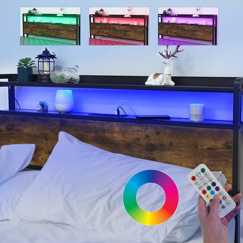 Double Size Bed Frame Metal Platform Bed w/4 Storage Drawers & Storage Headboard - Picture 16 of 19