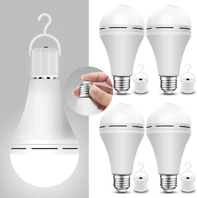 4Pcs LED Rechargeable Emergency Light Bulb 60W Equivalent 1200mAh Battery Backup