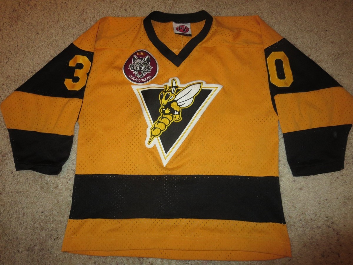 Chicago Wolves NIHL Yellow jackets Hockey Jersey Youth LG L 14-16