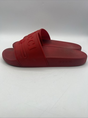 Gucci Auth Men 9.5 US 42 EU GG Logo Red Rubber Pool Slides Sandals Shoes - Picture 4 of 15