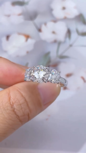 3.75 Ctw Round Cut Moissanite Three Stone Engagement Ring In Solid 950 Platinum - Video 1 of 1