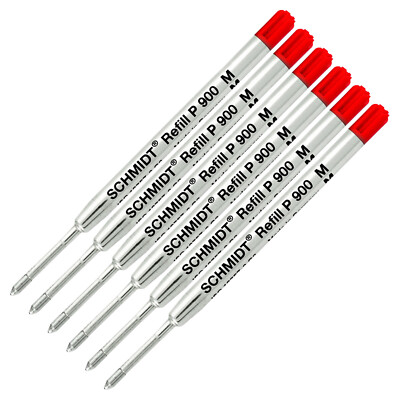 6 Pack Med-Red Ink P900 Schmidt Parker Style Ballpoint Refill